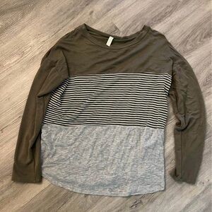 Striped Olive and Gray Women's Top